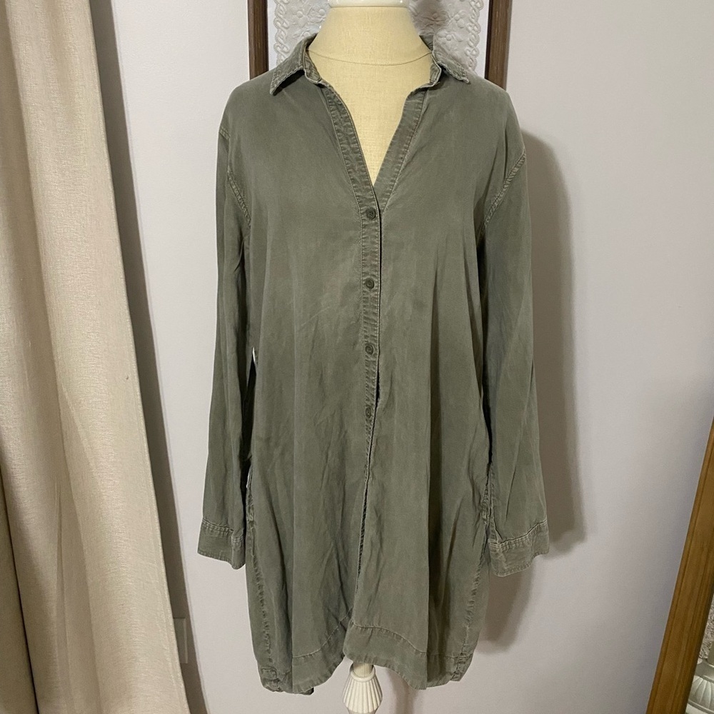 Cloth & Stone Olive Green Lace Back Button Front Farryn Shirt Dress